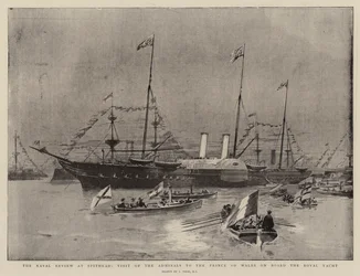 A revisão naval em Spithead, visita dos almirantes ao príncipe de Gales a bordo do iate real